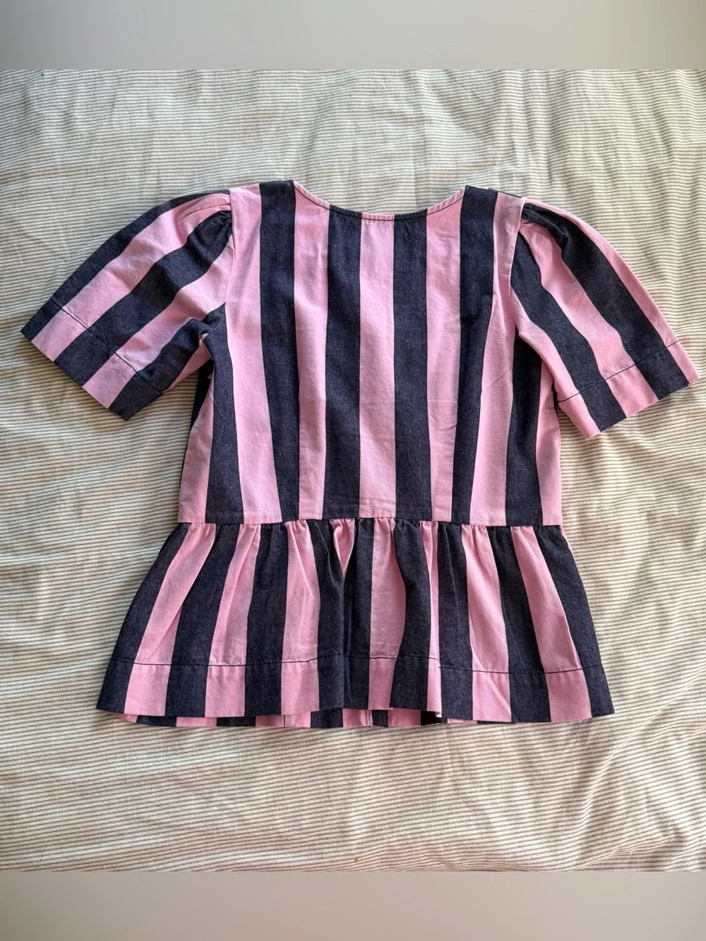 Damson Madder Pink & Navy Striped Button Front Peplum Top - Picture 5 of 5
